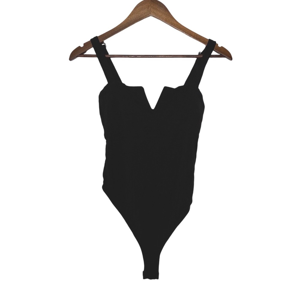 Free People Intimately Bodysuit Black Ribbed V-Neck Sleeveless Small